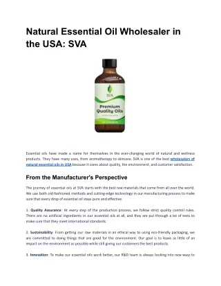 Natural Essential Oil Wholesaler in the USA | SVA