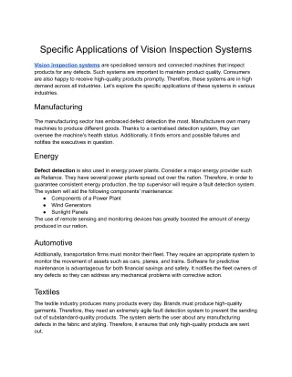 Prescient- Specific Applications of Vision Inspection Systems
