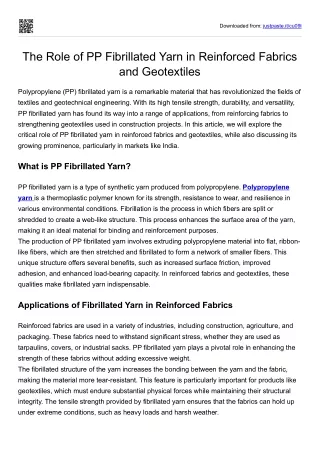 The Role of PP Fibrillated Yarn in Reinforced Fabrics and Geotextiles