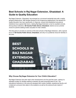 Best Schools in Raj Nagar Extension, Ghaziabad_ A Guide to Quality Education