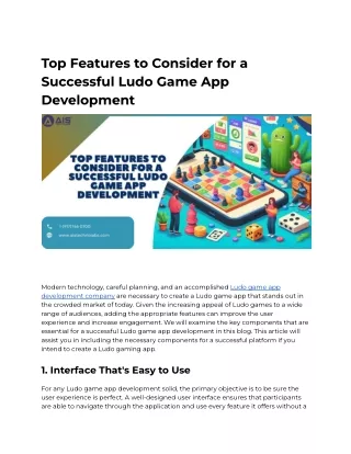 Top Features to Consider for a Successful Ludo Game App Development