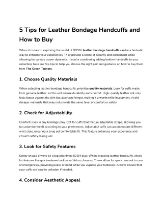 5 Tips for Leather Bondage Handcuffs and How to Buy