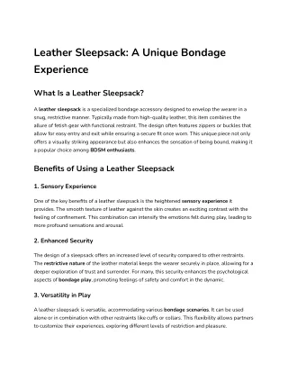 Leather Sleepsack_ A Unique Bondage Experience