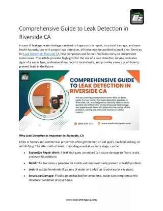 Comprehensive Guide to Leak Detection in Riverside CA