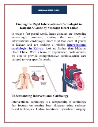 Finding the Right Interventional Cardiologist in Kalyan A Guide by Mahajan Heart Clinic