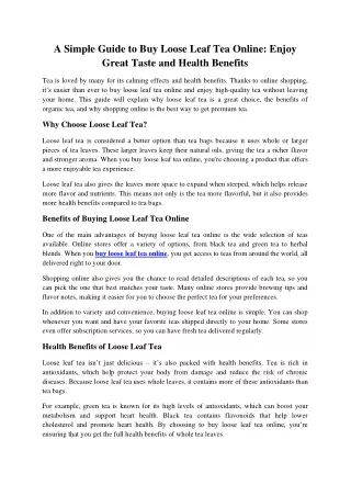 A Simple Guide to Buy Loose Leaf Tea Online: Enjoy Great Taste and Health Benefi