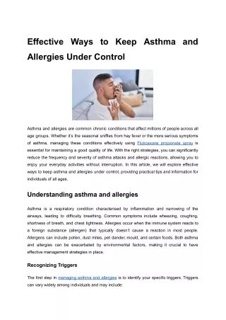 Effective Ways to Keep Asthma and Allergies Under Control