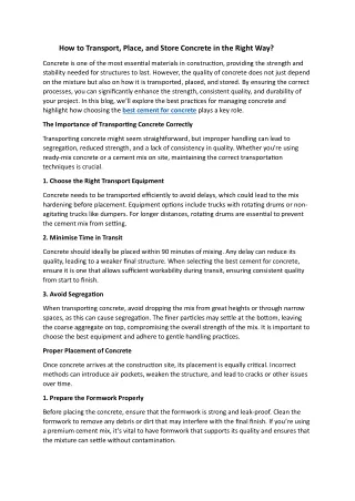 How to Transport, Place, and Store Concrete in the Right Way