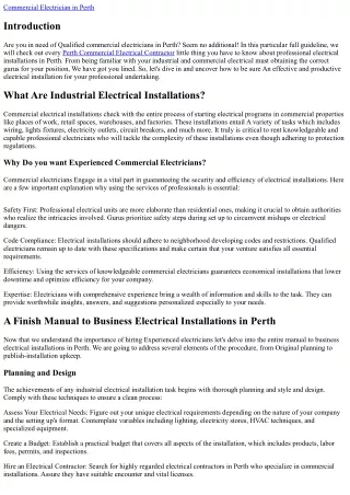 An entire Manual to Professional Electrical Installations in Perth