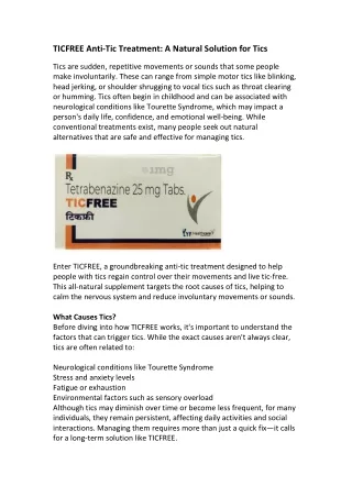 TICFREE Anti-Tic Treatment | Natural Solution for Managing Tics