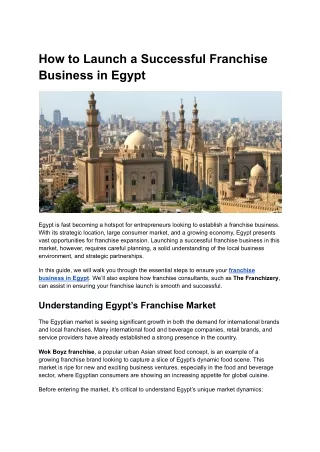 How to Launch a Successful Franchise Business in Egypt