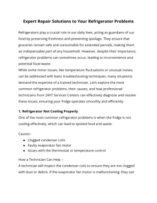 Expert Repair Solutions to Your Refrigerator Problems