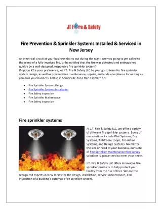 Fire Prevention & Sprinkler Systems Installed & Serviced in New Jersey