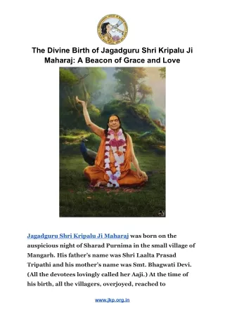 The Divine Birth of Jagadguru Shri Kripalu Ji Maharaj