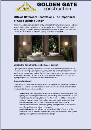 Ottawa Bathroom Renovations: The Importance of Good Lighting Design