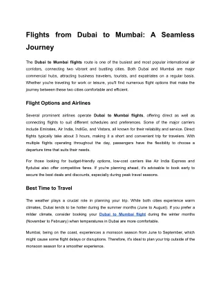 Flights from Dubai to Mumbai_ A Seamless Journey