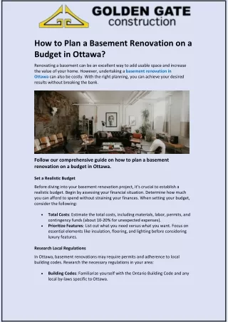 How to Plan a Basement Renovation on a Budget in Ottawa?