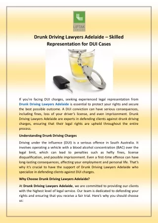 Drunk Driving Lawyers Adelaide – Skilled Representation for DUI Cases