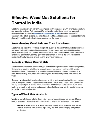 Effective Weed Mat Solutions for Control in India