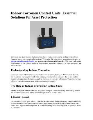 Indoor Corrosion Control Units: Essential Solutions for Asset Protection