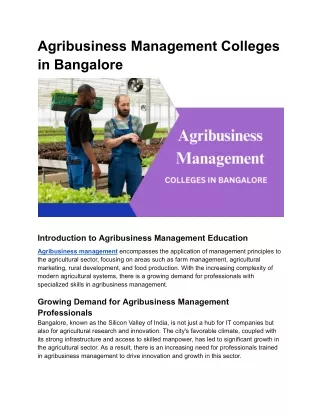 Agribusiness Management Colleges in Bangalore