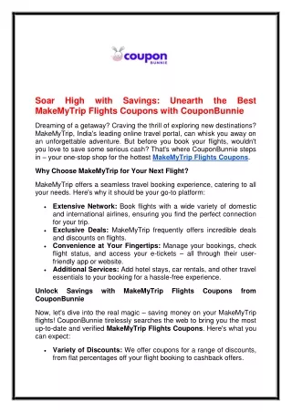 Soar High with Savings Unearth the Best MakeMyTrip Flights Coupons with CouponBunnie