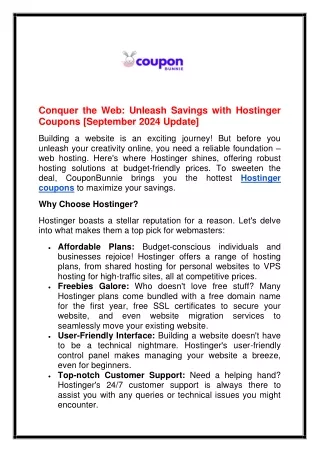 Conquer the Web Unleash Savings with Hostinger Coupons [September 2024 Update]