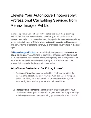 Elevate Your Automotive Photography: Professional Car Editing Services from Rene