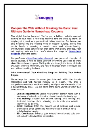 Conquer the Web Without Breaking the Bank Your Ultimate Guide to Namecheap Coupons