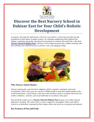 Top Nursery School in Dahisar East for Early Childhood Development