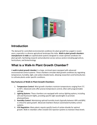 Walk-in plant growth chambers manufacturer in India