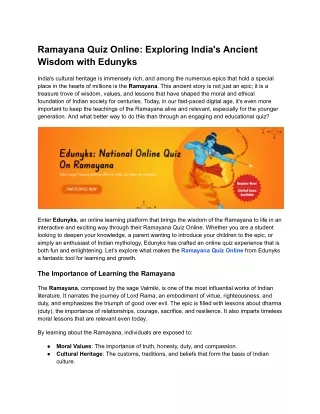 Ramayana Quiz Online_ Exploring India's Ancient Wisdom with Edunyks