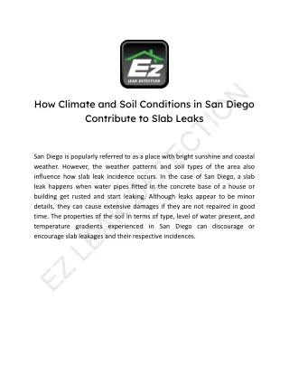 How Climate and Soil Conditions in San Diego Contribute to Slab Leaks