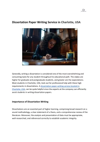 Dissertation Paper Writing Service in Charlotte, USA
