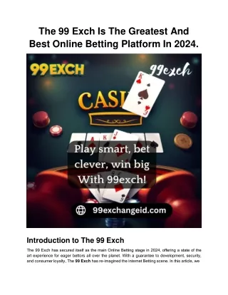 The 99 Exch Is The Greatest And Best Online Betting Platform In 2024