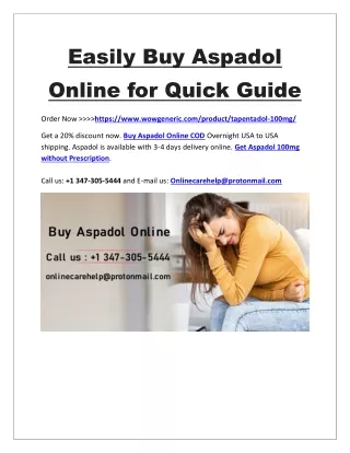 Easily Buy Aspadol Online for Quick Guide