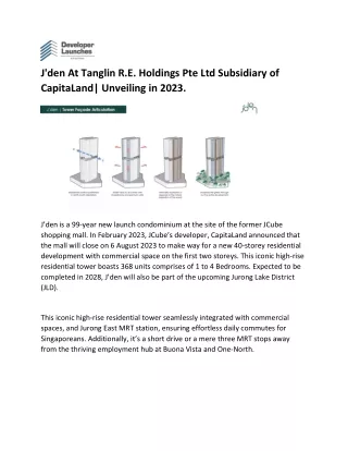 J'den At Tanglin R.E. Holdings Pte Ltd Subsidiary of CapitaLand| Unveiling in 20