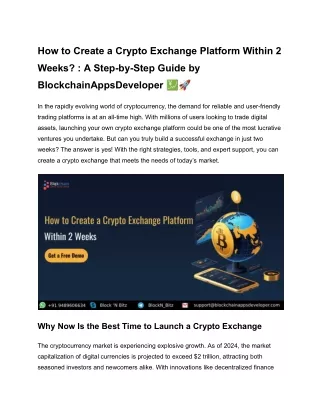 How to Create a Crypto Exchange Platform Within 2 Weeks