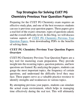 Top Strategies for Solving CUET PG Chemistry Previous Year Question Papers