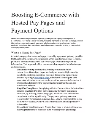 Boosting E-Commerce with Hosted Pay Pages and Payment Options