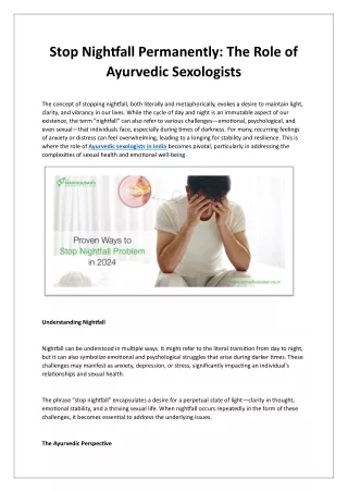 Stop Nightfall Permanently with Ayurvedic  Sexologist Doctor in India