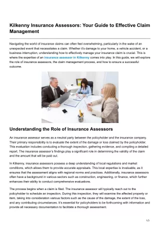 Kilkenny Insurance Assessors Your Guide to Effective ClaimManagemet