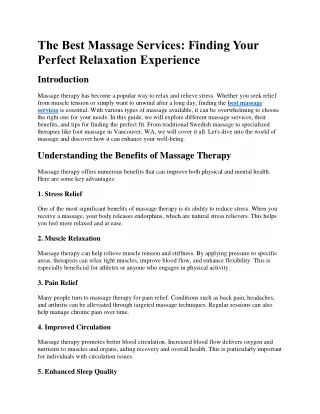 The Best Massage Services: Finding Your Perfect Relaxation Experience