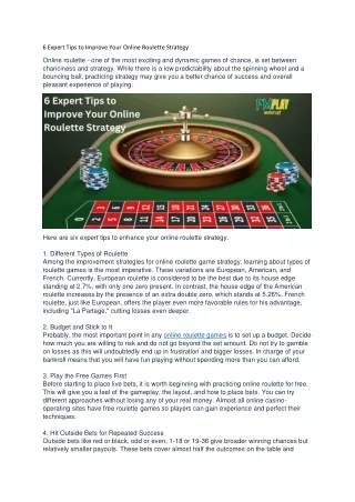 6 Expert Tips to Improve Your Online Roulette Strategy