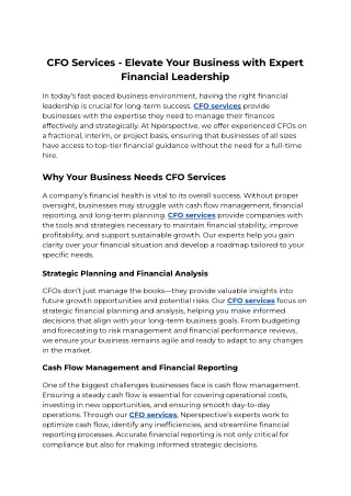 CFO Services - Elevate Your Business with Expert Financial Leadership
