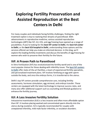Exploring Fertility Preservation and Assisted Reproduction at the Best Centers in Delhi