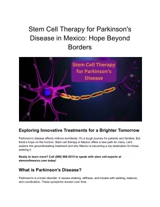 Stem Cell Therapy for Parkinson's Disease in Mexico