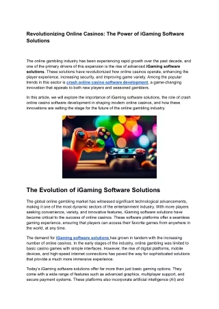 Revolutionizing Online Casinos: The Power of iGaming Software Solutions