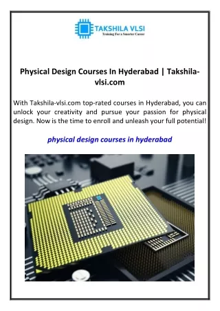 Physical Design Courses In Hyderabad Takshila-vlsi.com