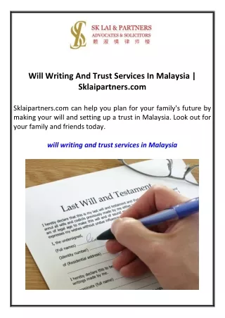 Will Writing And Trust Services In Malaysia Sklaipartners.com